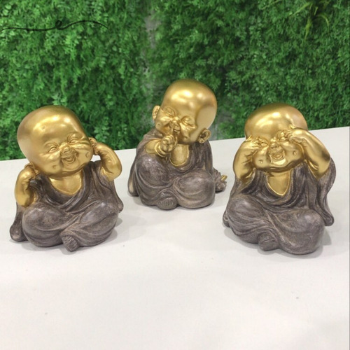 Kit 3 Budas Decorativo Dourado Brilhante Dinheiro Envio Já 