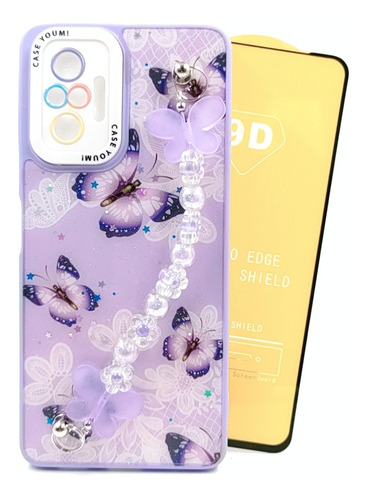 Case Mariposas + Mica Cristal Para Xiaomi Note 10 Pro 