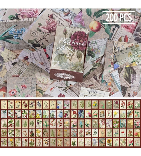 200pcs Vintage Stickers Planta Libreta Scrapbook Pegatinas