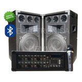 Combo Consola Potenciada Con Usb/bt + 2 Bafles 12 300w + Mic