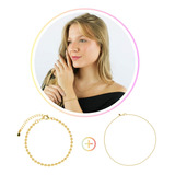 Kit Conjunto Colar Pulseira Bolinhas Semi Joias Banhado Ouro