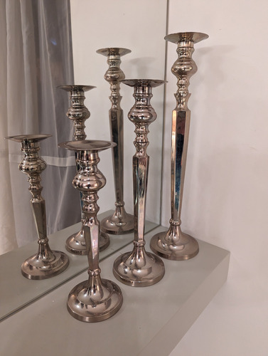 Juego De 3 Candelabros Plateados 