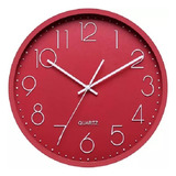 Reloj Pared Redondo Rojo 35 Cm Con Numeros Grandes Blancos