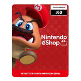Cartão Pré-pago Nintendo Switch Eshop Americana $60 Dólares