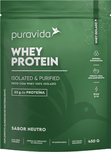 Puravida Whey Protein Isolado, Neutro 450g