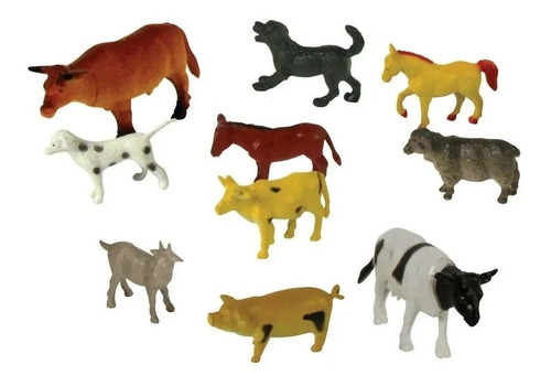 Kit Fazenda 10 Miniatura Animal Cavalo Vaca Porco Cachorro..
