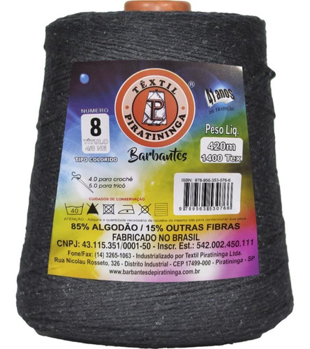 Barbante Colorido 600g 4/8 Fios 420m Preto