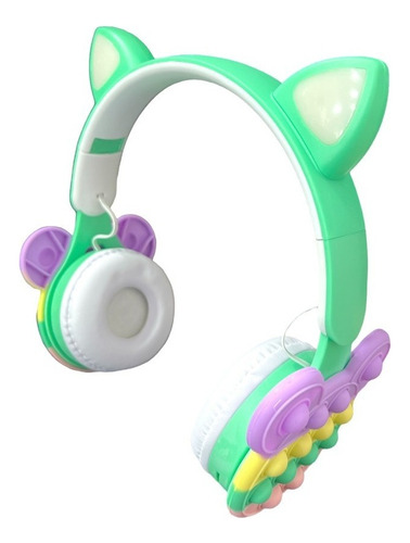 Auriciular Bluetooth Inalambrico Orejas De Gato C/luz Pop It Color Verde