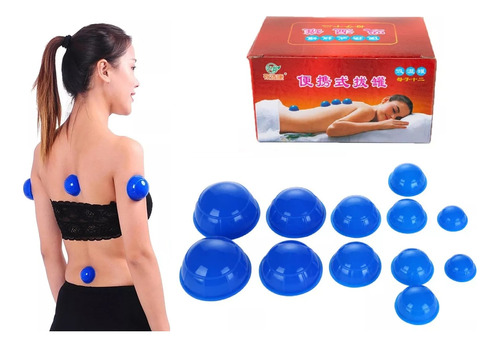 Kit 12 Copo Silicone Massagem Ventosa Corporal Vácuo Terapia