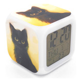 Bofy Reloj Despertador Led Gato Negro Gatito Patrón Personal