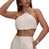 Cropped Top Crochê Triangular Versátil Moda Tricot