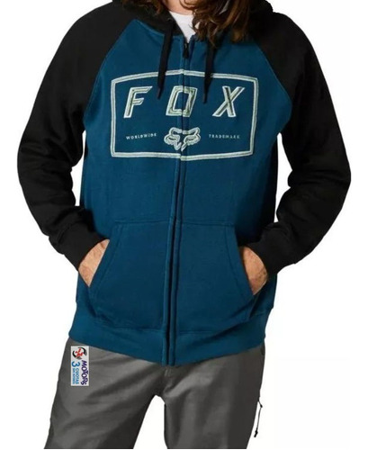 Jm Campera Fox Badger Zip Fleece Azul Negro Capucha
