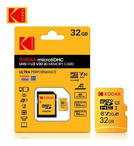 Cartao Memoria Micro Sd Kodak Xc 32 Gb U3 V30 A1 + Adaptador