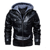 Chaqueta De Moto De Cuero Premium Para Hombre Con Capucha