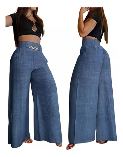 Pantalones Sueltos De Pierna Ancha Y Cintura Alta Para Mujer