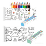 2 Rollo De Papel Para Colorear Y 12 Lápice Manualidades Niño