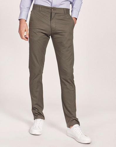 Pantalón Chino Praga, De Gabardina, Clásico, Verde, Equus