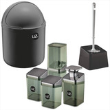 Kit Lavabo 4 Pçs Preto Fumê + Lixeira 4l + Escova Sanitária