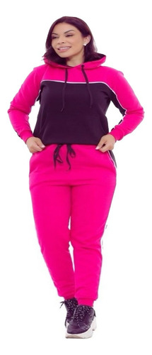 Conjunto Moletom Feminino Flanelado  C/ Capuz Inverno