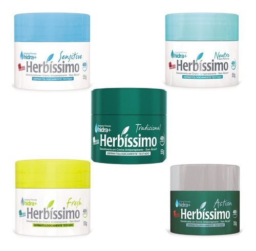 5 Desodorante Creme Antitranspirante Herbissimo Variados 55g