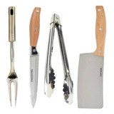 Set Asado Cocina Hacha + Tenedor + Cuchillo + Pinza Parrilla