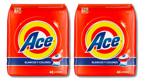 2 Pack Ace Detergente Ropa Polvo Blancos Y Color 5 Kg