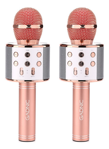 Setx2 Micrófonos Gadnic Inalámbrico Bluetooth Karaoke Usb Color Rosa Pink