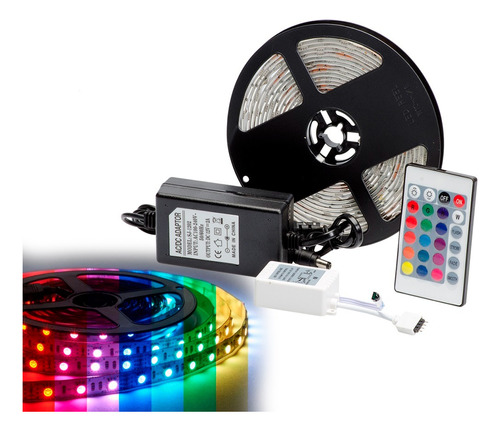 Cinta Led 5050 12v Rgb(multicolor) 5 Mt + Adaptador Completa