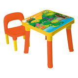 Mesinha Infantil Com Cadeira Turma Do Dino 0490 Monte Libano Cor Laranja-amarelo