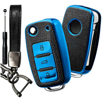 Funda Protector Llave Para Vw Jetta Bora Polo Golf Beetle Vento Virtus Passat Tiguan 3 Botones (Azul) Con Llavero TANGDYBWCZ | Meses sin interés