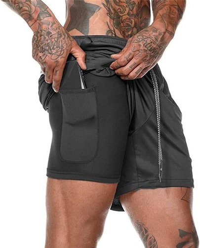 Short Gimnasio Licra Bolsillo Poliester Hombre