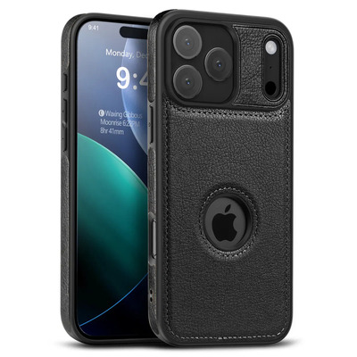 Funda Para iPhone 17 Pro Max (6.9) Color Negro Tipo Piel Leather Case Protector Antigolpes Y Caidas