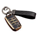 Funda Control Llave Kia Cuero Negro Dorado Elegante Unisex