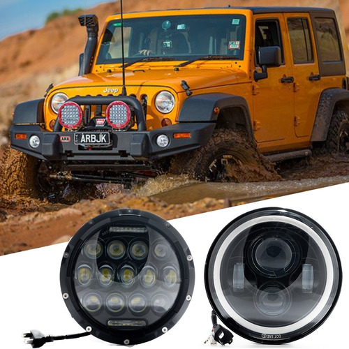 Par Faro Led 7  Redondo Ojo De Angel H4 Alta Baja Jeep Vocho