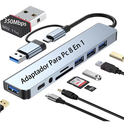 Adaptador Usb C-hub Hdmi Puerto De Extensión Para Pc 8 En 1