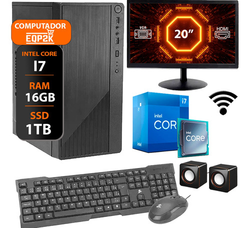 Computador Intel I7 3°ger. 16gb Ssd 1tb Monitor 20 Completo 