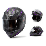 Casco Abatible Diseño Fibra Carbono Morado Gloss Certif Dot