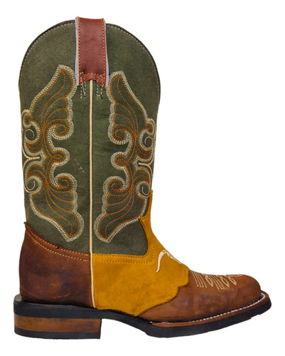 Bota Rodeo De Piel Texana Vaquera Bordada Toro Para Hombre
