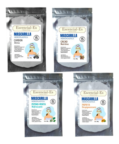 4 Mascarilla Hidroplástica 100g Carbon Cacao Pepino Papaya