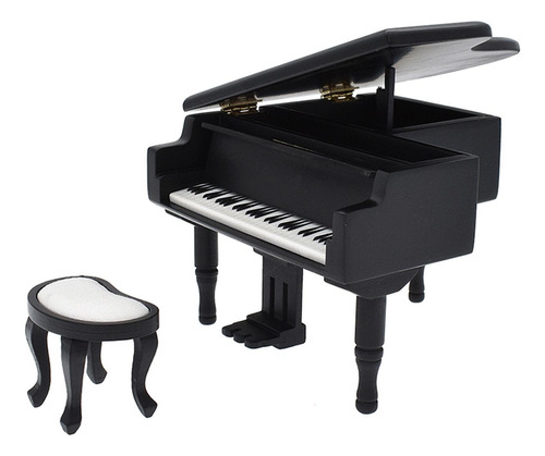 1/12 Piano Miniatura Com Cadeira Mini Instrumento Musical