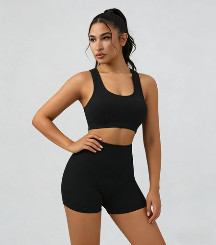 Pantalones Cortos +bra Licra Deportivo Deportivo Gym Mujer