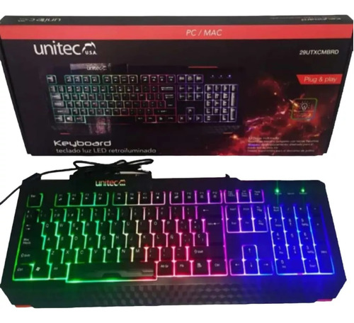 Teclado Alámbrico Luz Led Retroiluminado Rgb Unitec Gamer