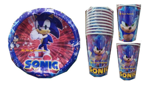 Sega Sonic Origins Mix 40 Pzas 20 Platos Pastel 20 Vasos Man