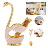 Juego De Soporte Café Cisne De Estilo Europeo Blanco Dorado