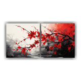 120x60cm Set 2 Lienzos Tela Canvas Bambú En Rojo Y Negro - 