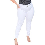 Calca Branca Jeans Feminina Plus Size Cintura Alta Com Lycra
