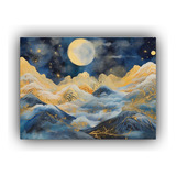 45x30cm Cuadro Estilo Óleo Minimalista Montaña Nubes Luna