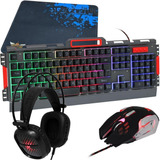 Combo Gamer Teclado Con Luces + Mouse 6 Botones + Audífonos 