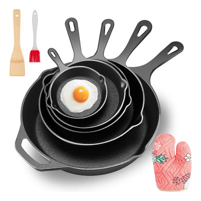 Sartén De Hierro Fundido Antiadherente Set De Sartenes 5 Pcs BUYIO Multifuncional Sartén Para Freír, 5 Pieces Chef Set Con Asas- 10cm, 14cm, 16cm, 20cm, 26cm Para Uso En Interiores Y Exteriores | Meses sin interés