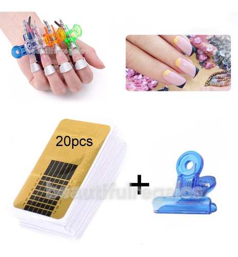 Set Uñas Esculpidas Acrílicas Broche Curva C + Moldes X20u